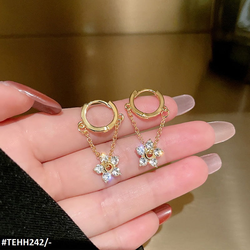 TEHH242 JMN Flower Drop Ear Hoops Pair - CEHH