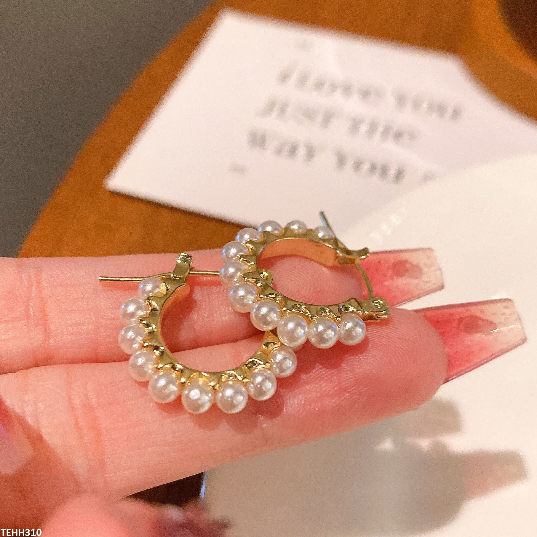 TEHH310 YHC Round Pearl Hoops Pair - CEHH