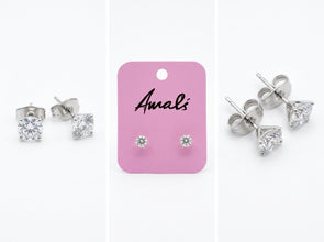 TET1078 Classic Silver-Tone Round Solitaire Stud Earrings