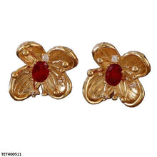 TETH00511 SYB Flower Red Stone Earrings - TEDH
