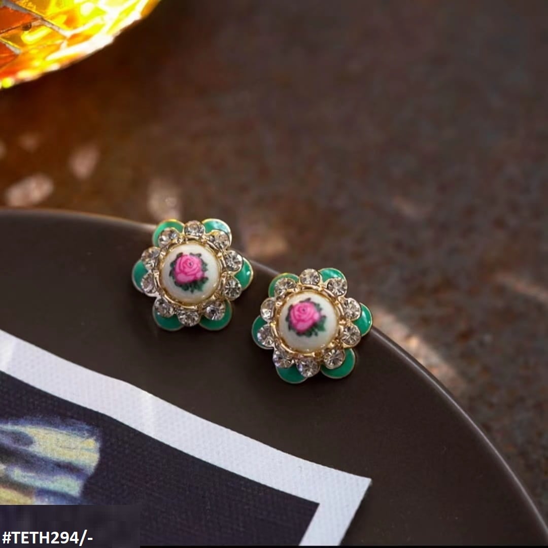 TETH294 SKM Painted Flower Stud Ear Tops Pair - TETH