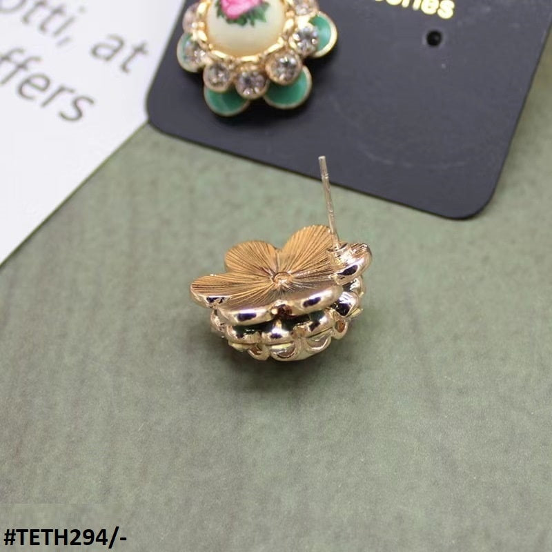 TETH294 SKM Painted Flower Stud Ear Tops Pair - TETH