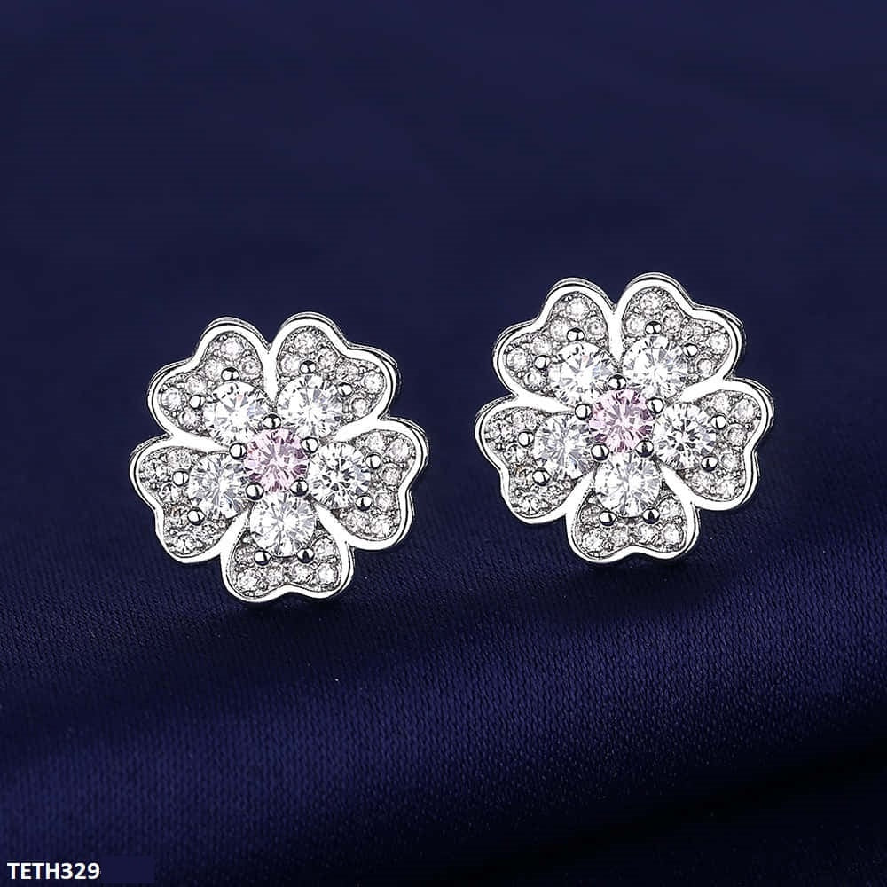 TETH329 BLX Flower Sterling Stud Tops Pair - TETH