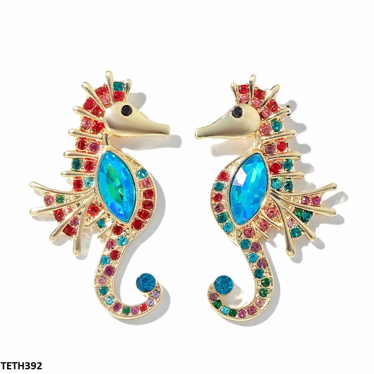 TETH392 YYE Multi Seahorse Stud Tops Pair - CETH
