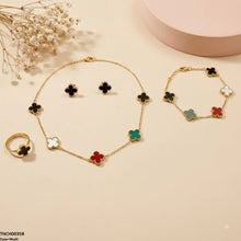 TNCH00358 MSJ  Stainless Steel Four-Leaf Flower Necklace Set - TNCH