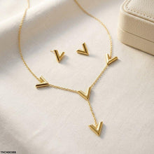 TNCH00388  BHS V-Shape Stainless Steel Necklace Set - TNCH