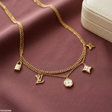 TNCH00396 BHS Flower Double Link Chain Stainless Steel Necklace - TNCH