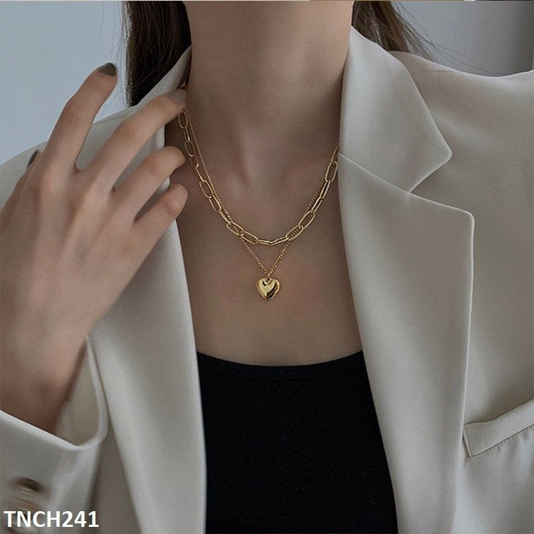 TNCH241 LSH Heart Layered Chain Necklace - TNCH