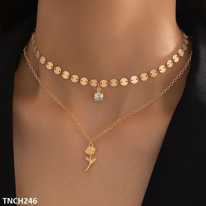 TNCH246 YYE Layered Flower Necklace - TNCH