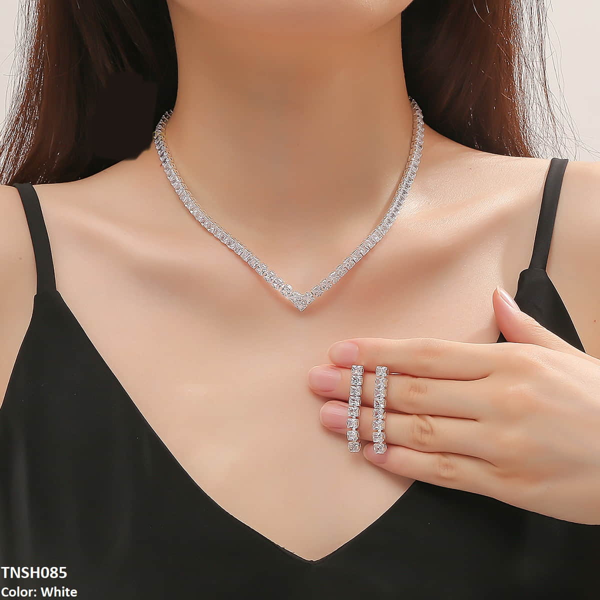 TNSH085 YJJ V-Sqaure Necklace Set - TNSH