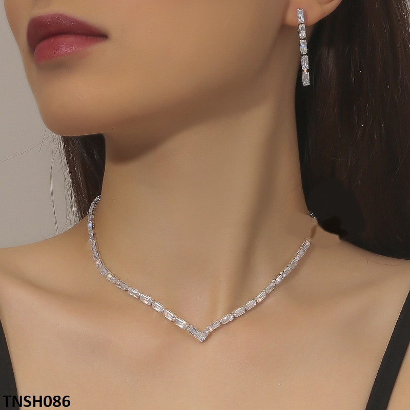 TNSH086 YBJ V-Baguette Necklace Set - TNSH