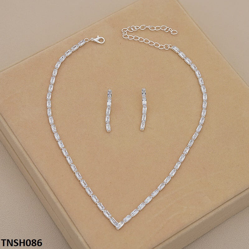 TNSH086 YBJ V-Baguette Necklace Set - TNSH