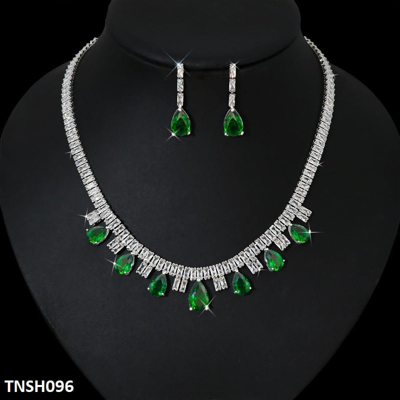 TNSH096 DNG Baguette Tear Necklace Set - TNSH
