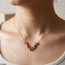 TPSH00865 MSJ  Tulip Leaf Red/Green Stone Pendant With Chain - TPSH