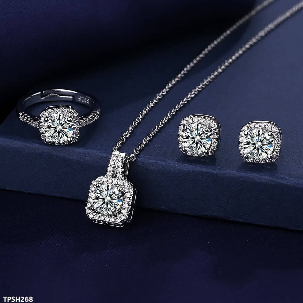 TPSH268 BLX Square Stone Pendant Set - TPSH