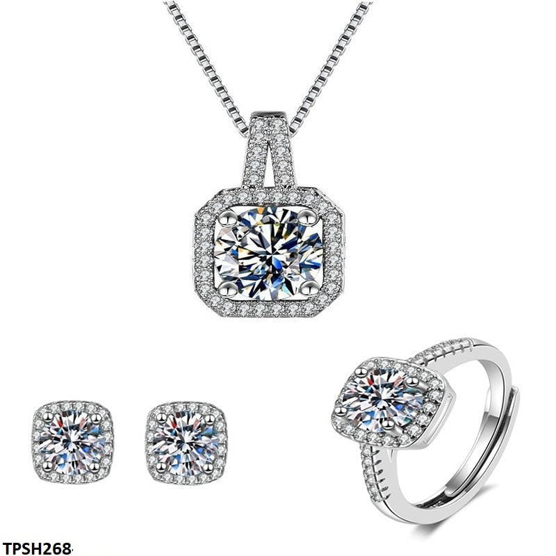 TPSH268 BLX Square Stone Pendant Set - TPSH