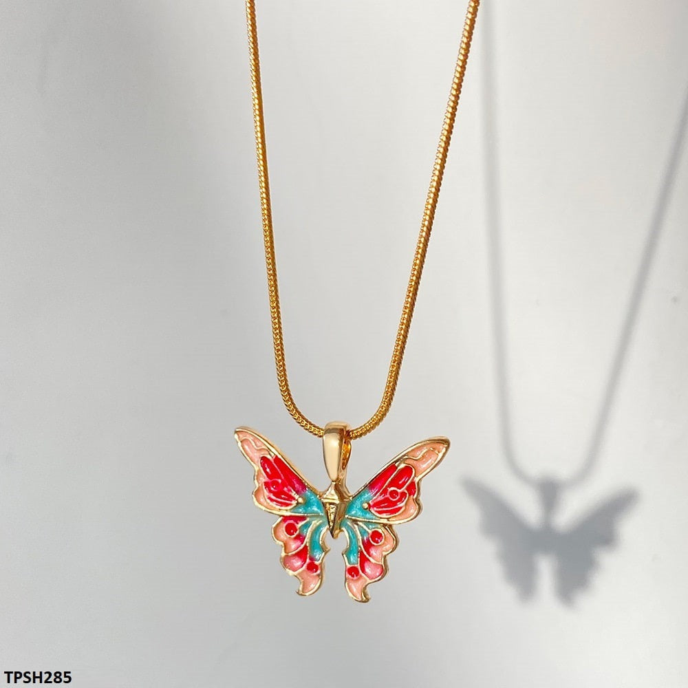 TPSH285 QWN Multi Painted Butterfly/Snake Chain Pendant - CPSH