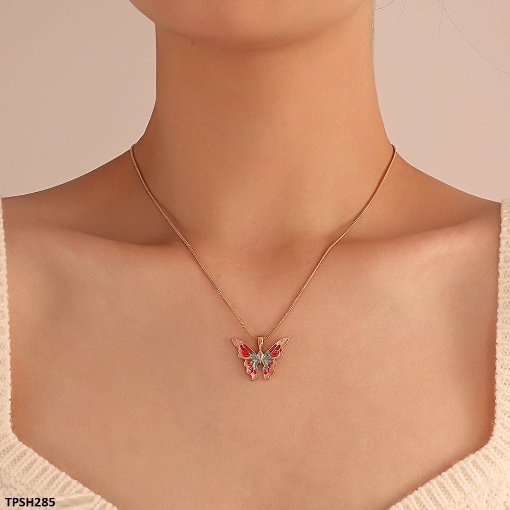 TPSH285 QWN Multi Painted Butterfly/Snake Chain Pendant - CPSH