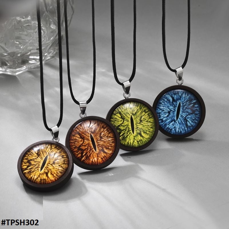 TPSH302 JMN Cat Eye in Wooden Circle  Pendant - CPSH