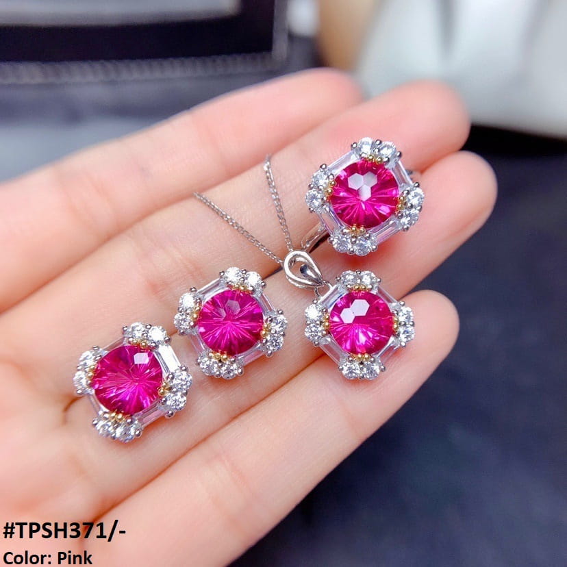TPSH371 GWH Baguette Flower Pendant Set - TPSH