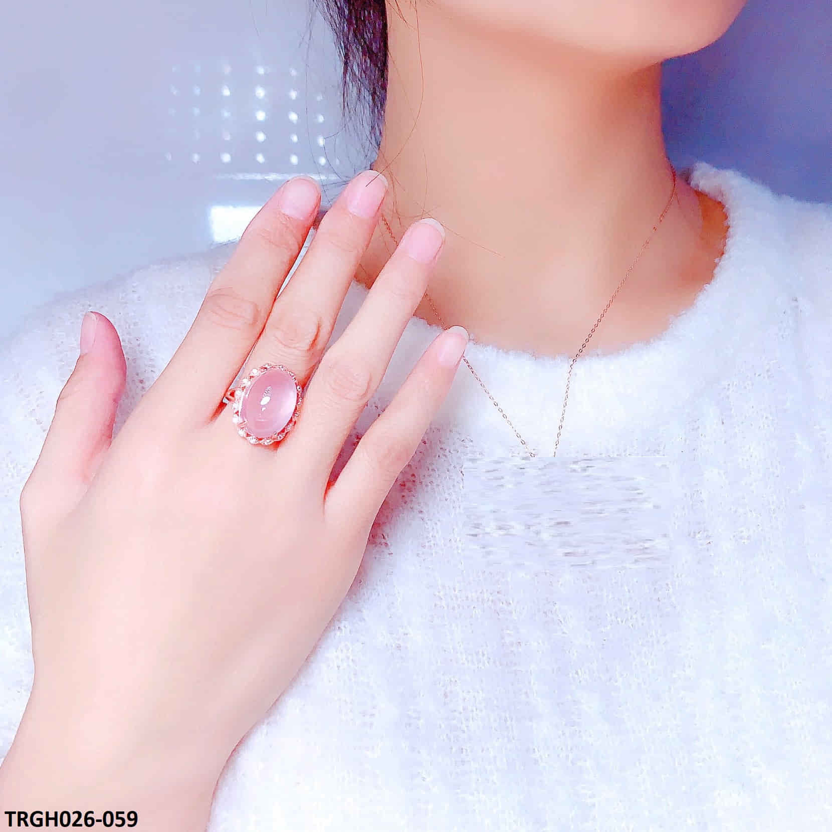 TRGH026 KRL Pink Oval Cathedral Adjustable Ring - TRGH