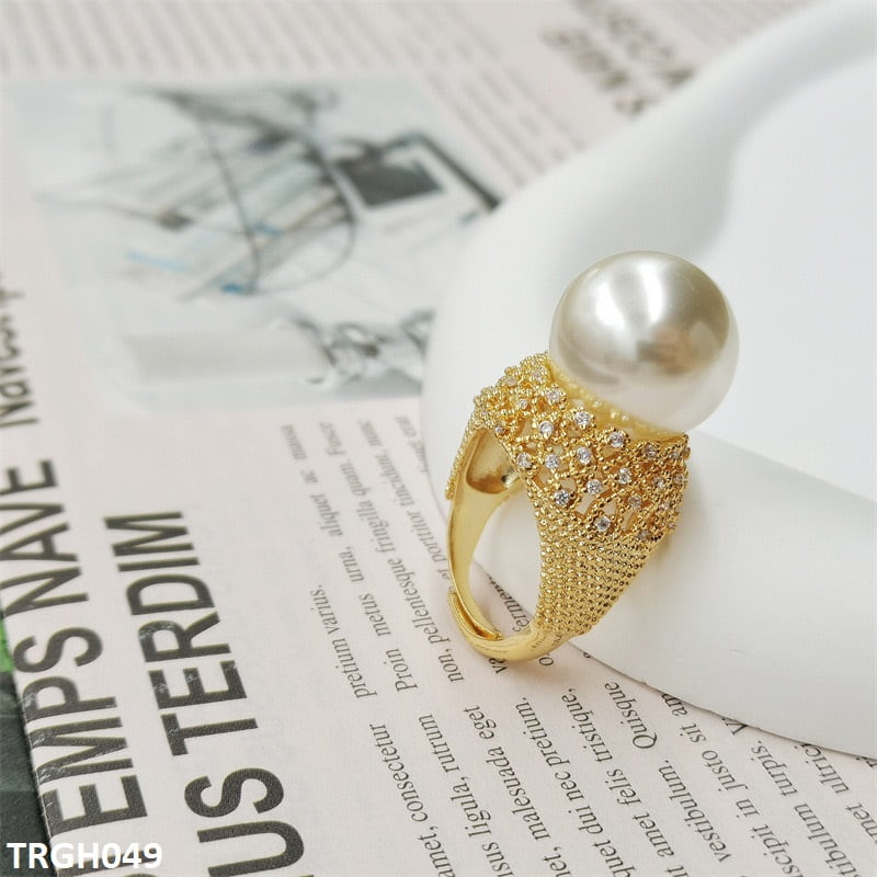 TRGH049 CJD Cathedral Pearl Adjustable Ring - TRGH