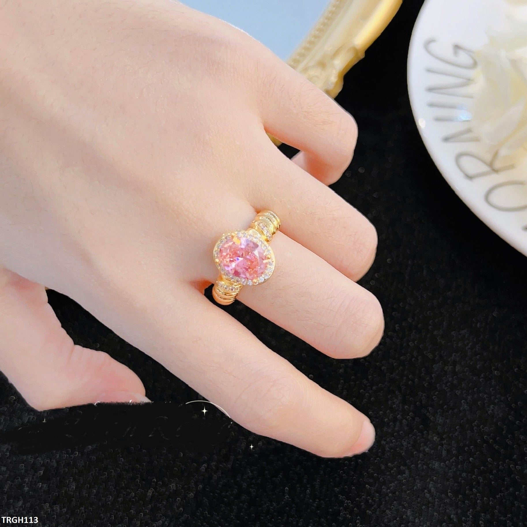 TRGH113 SJS  Stylish  Pink Stone Ring Adjustable - TRGH