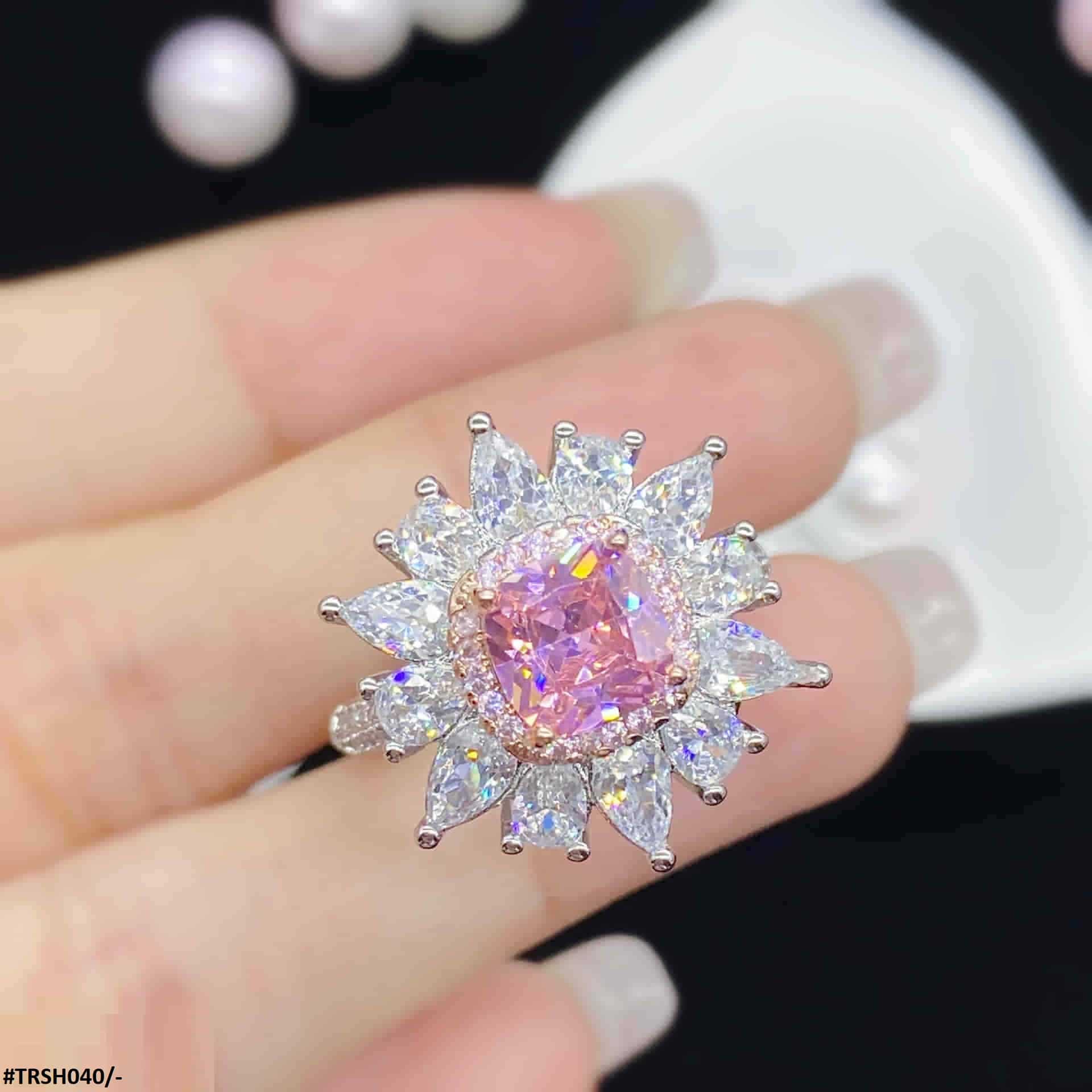 TRSH040 KRL Pink Cushion & Pear Adjustable Ring - TRSH