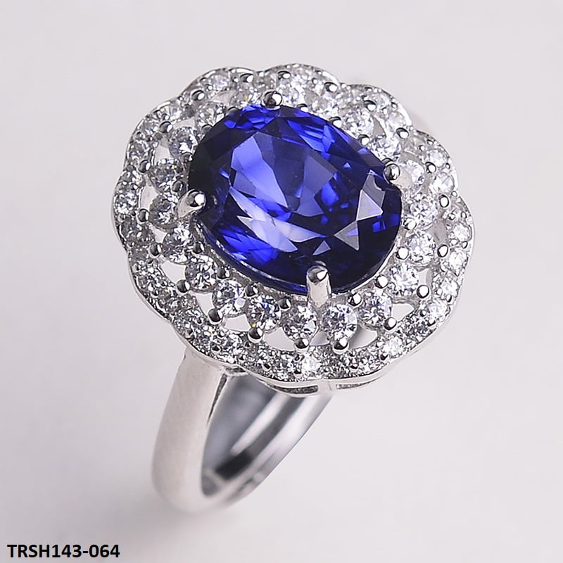 TRSH143 KRL Blue Oval Flower Adjustable Ring - TRSH