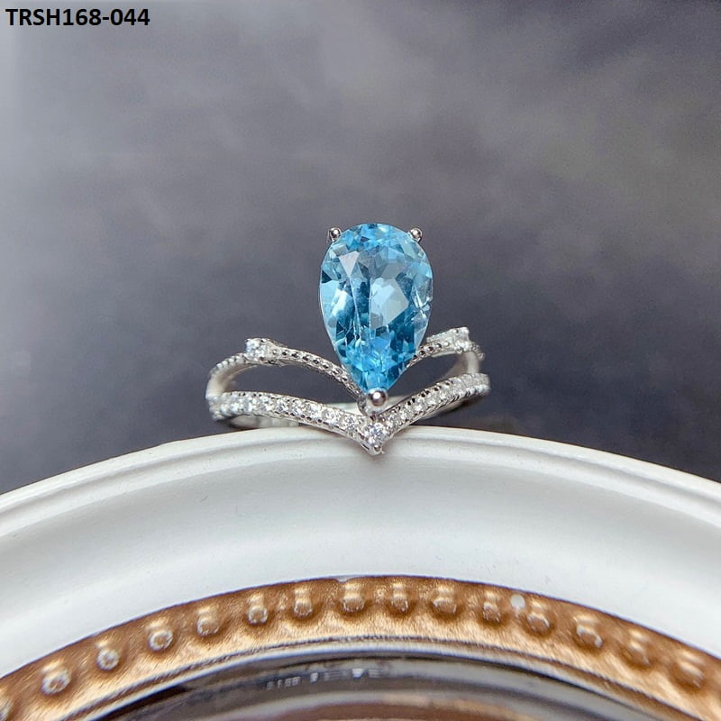 TRSH168 KRL Aqua Pear Crown Adjustable Ring - TRSH