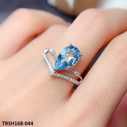 TRSH168 KRL Aqua Pear Crown Adjustable Ring - TRSH