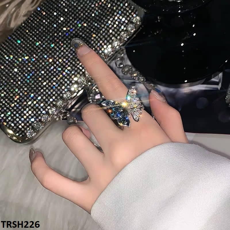 TRSH226 CJD White/Blue Butterfly Adjustable Ring - TRSH