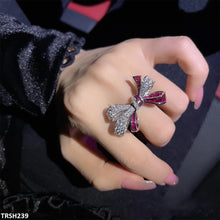 TRSH239 CJD Pink/White Bow Adjustable Ring - TRSH