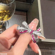 TRSH239 CJD Pink/White Bow Adjustable Ring - TRSH