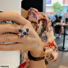 TRSH241 CJD Oval Tear Flower Adjustable Ring - TRSH
