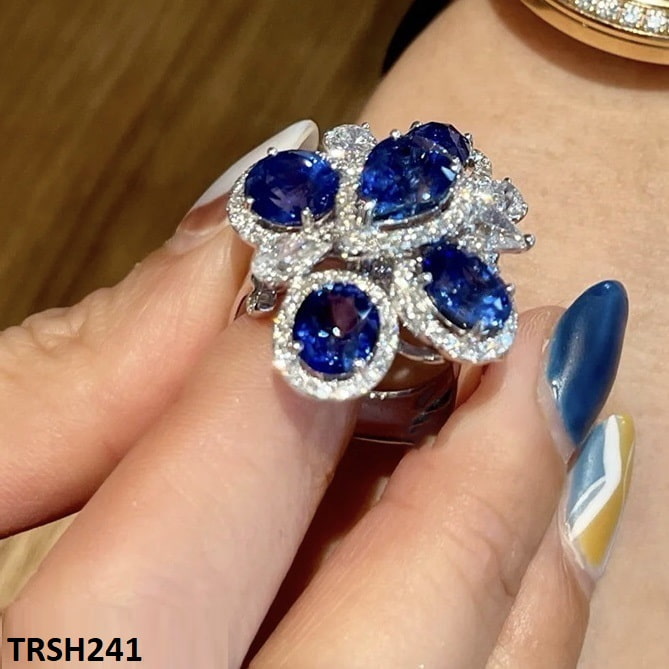 TRSH241 CJD Oval Tear Flower Adjustable Ring - TRSH