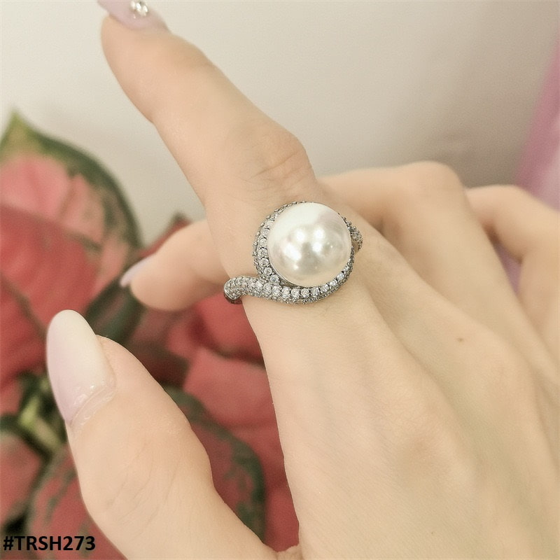 TRSH273 CJD  Imported Cathrdral Round Pearl Ring Adjustable - TRSH