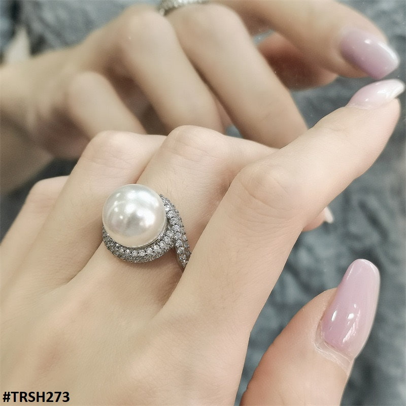 TRSH273 CJD  Imported Cathrdral Round Pearl Ring Adjustable - TRSH
