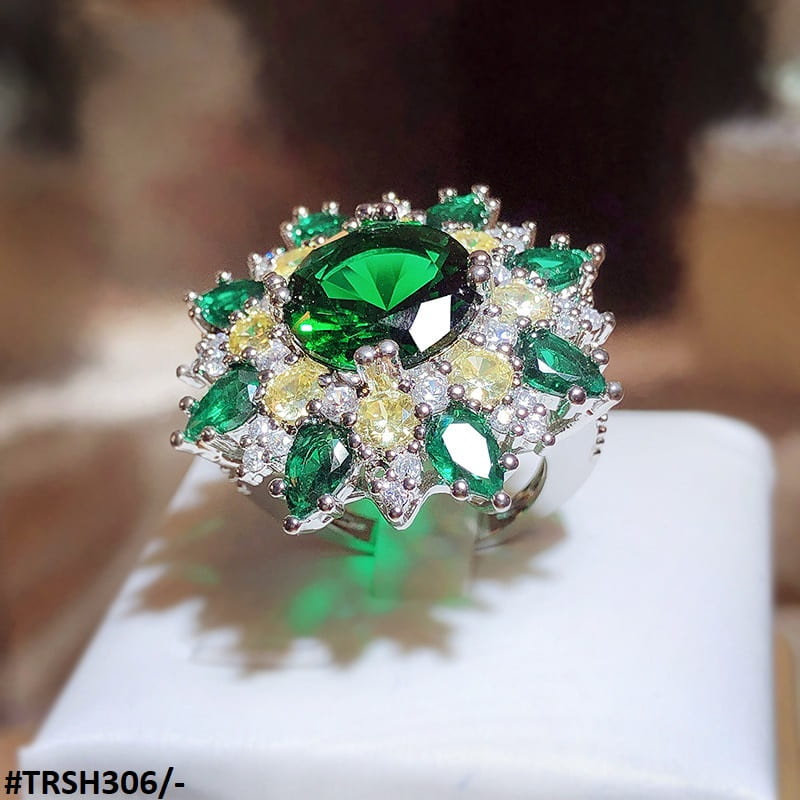 TRSH306 KYC Green/Yellow Flower Adjustable Ring - TRSH