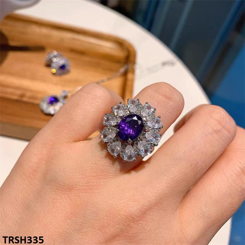 TRSH335 CJD Purple Cusion Flower Addjustable Ring - TRSH