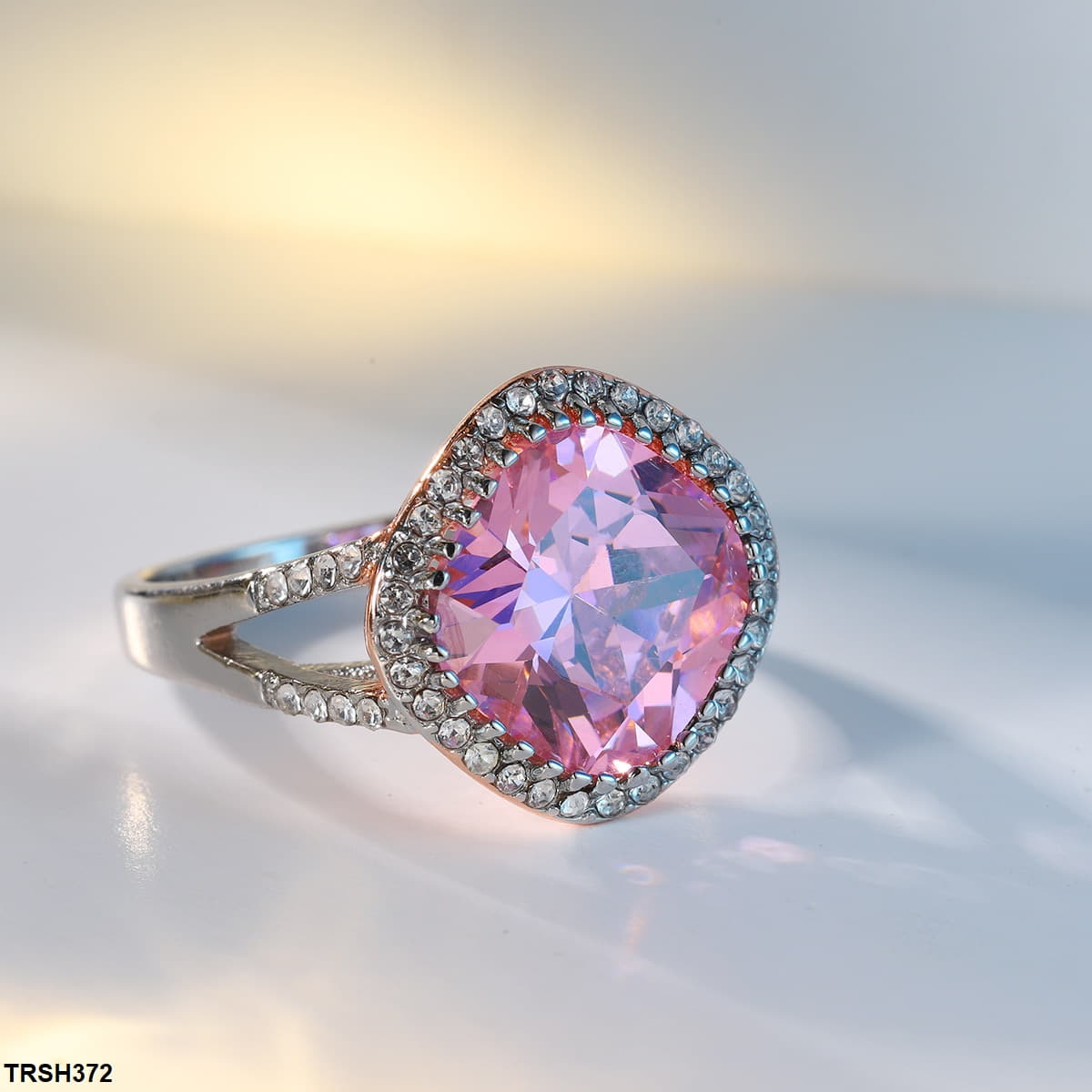 TRSH372 YLE Cushion Stone Studded Ring - TRSH