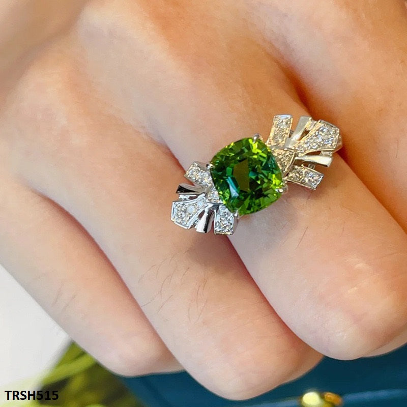 TRSH515 CJD Natural Emerald Stone Ring Adjustable- TRSH