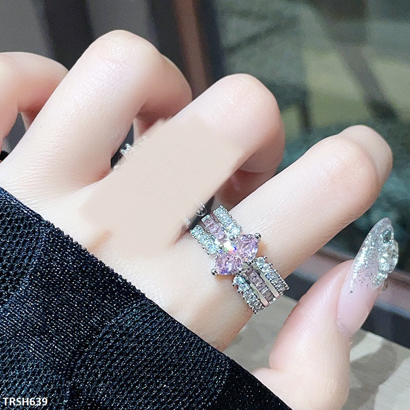 TRSH639 JJS Double Heart Stone Ring Adjustable - TRSH