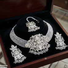 PCKH00284 SDQ Round Flower Pearl Drop Choker Set - PCKH