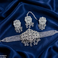 PCKH00279 SDQ Rectangle Flower Pearl Drop Choker Set  - PCKH