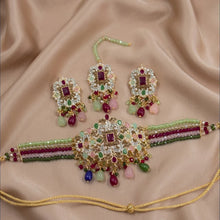 PCKH00281 SDQ Rectangle Flower Pearl Drop Choker Set  - PCKH