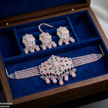 PCKH00279 SDQ Rectangle Flower Pearl Drop Choker Set  - PCKH