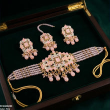 PCKH00280  SDQ Rectangle Flower Pearl Drop Choker Set  - PCKH