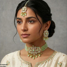PCKH00280  SDQ Rectangle Flower Pearl Drop Choker Set  - PCKH