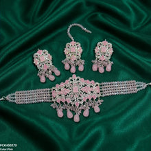 PCKH00279 SDQ Rectangle Flower Pearl Drop Choker Set  - PCKH